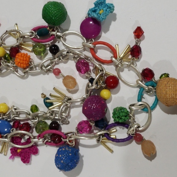 Women's Silver tone Layered Beaded Charm Necklace – Multicolor Statement Jewelry - Picture 7 of 10